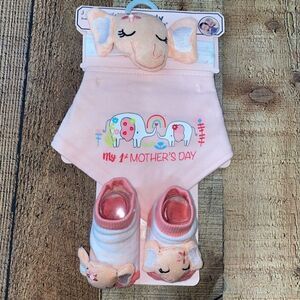 3 Pc. Pink Mother’s Day Bib Socks Headband Set NWT